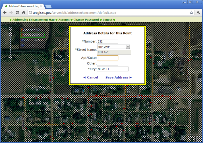 Address details dialog for a point in Newell